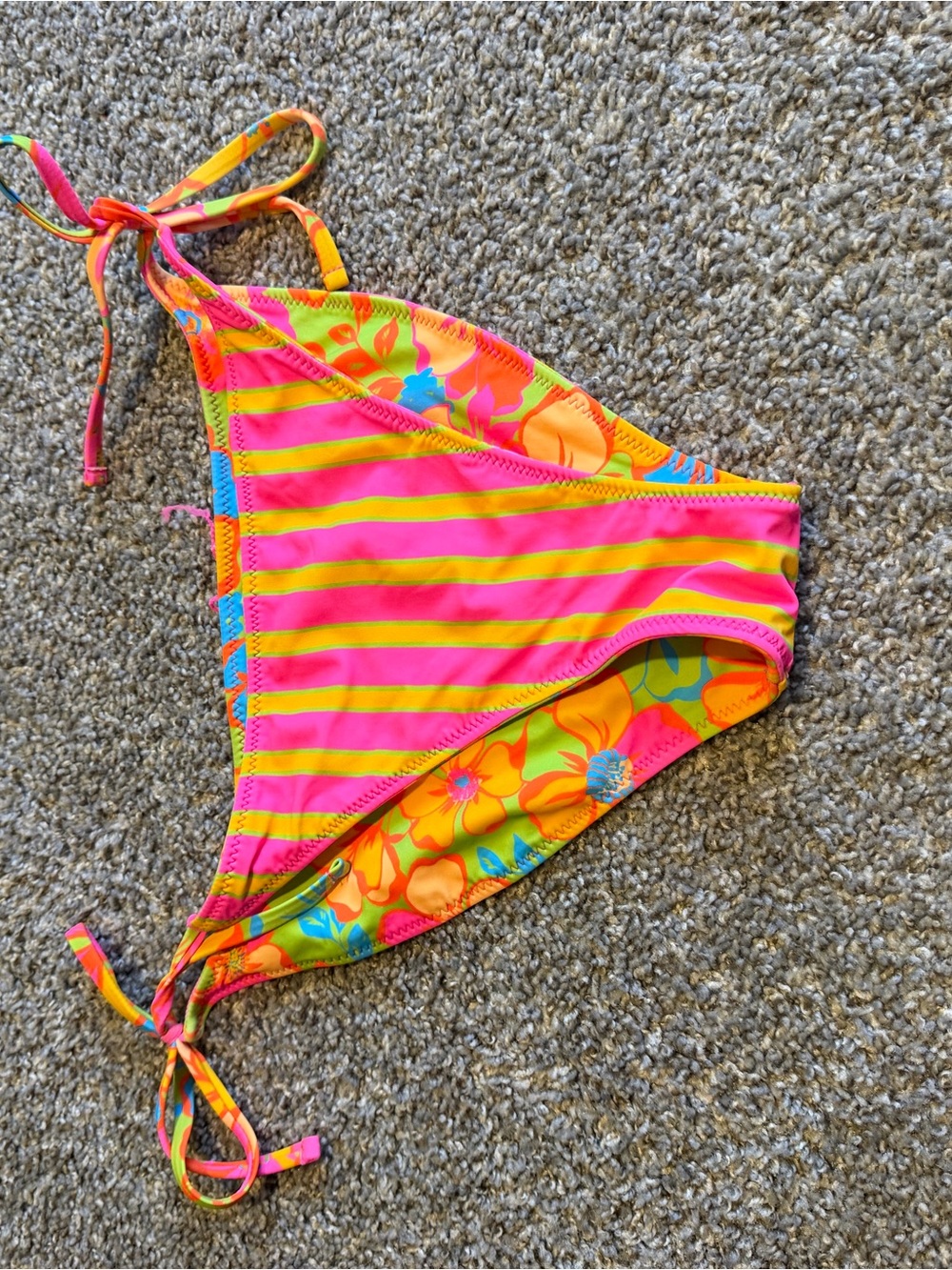 wild fable Neon Pink & Orange Floral-Striped Tie-Side Bikini Bottoms